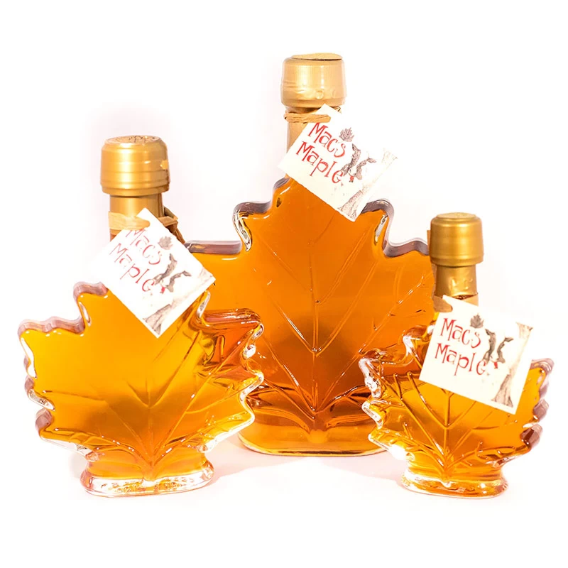 leaf-shaped maple syrup bottles